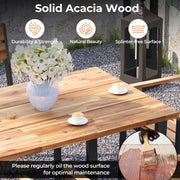 Costway - 7 Pieces Acacia Wood Patio Dining Set with Metal Frame and 2 Inches Umbrella Hole