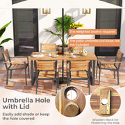 Costway - 7 Pieces Acacia Wood Patio Dining Set with Metal Frame and 2 Inches Umbrella Hole