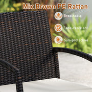 Costway - 7 Pieces Outdoor Dining Set Acacia Wood Table with Umbrella Hole and Cushions-White