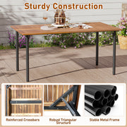 Costway - 7 Pieces Outdoor Dining Set Acacia Wood Table with Umbrella Hole and Cushions-White