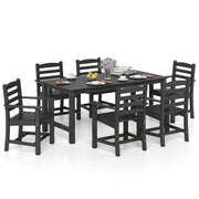 Costway - 7 Pieces Outdoor Dining Table Set for 6 People 67 Inch HDPE Patio Rectangle Table and 6 Armchairs-Black