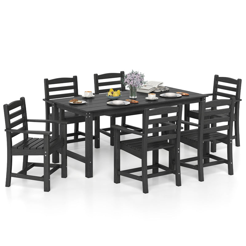 Costway - 7 Pieces Outdoor Dining Table Set for 6 People 67 Inch HDPE Patio Rectangle Table and 6 Armchairs-Black