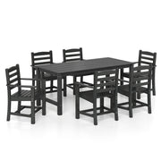 Costway - 7 Pieces Outdoor Dining Table Set for 6 People 67 Inch HDPE Patio Rectangle Table and 6 Armchairs-Black