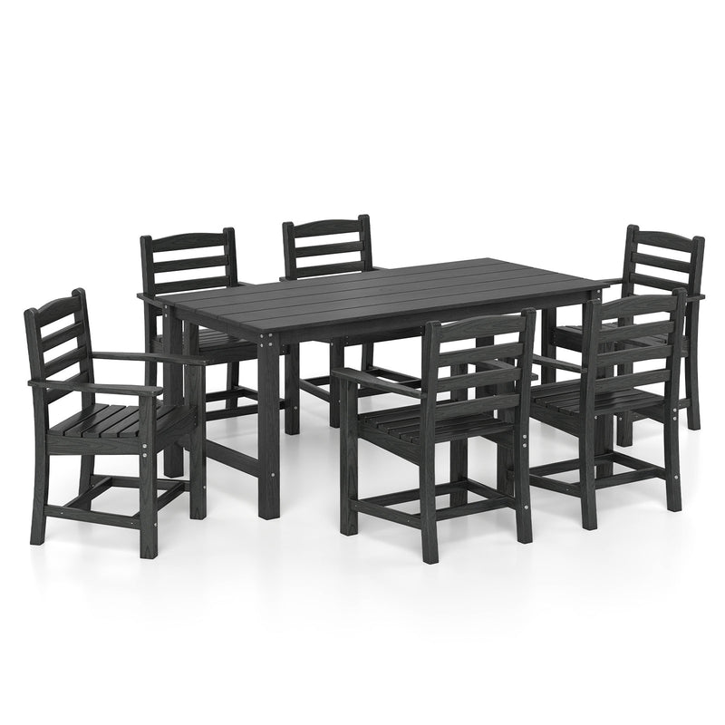 Costway - 7 Pieces Outdoor Dining Table Set for 6 People 67 Inch HDPE Patio Rectangle Table and 6 Armchairs-Black