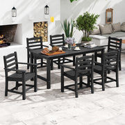 Costway - 7 Pieces Outdoor Dining Table Set for 6 People 67 Inch HDPE Patio Rectangle Table and 6 Armchairs-Black