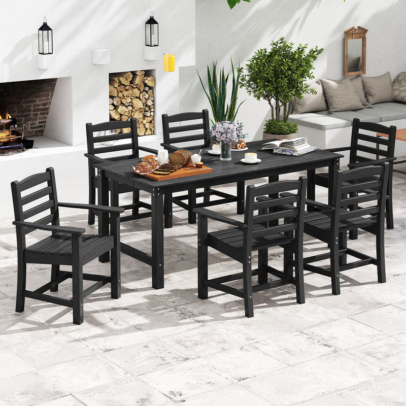 Costway - 7 Pieces Outdoor Dining Table Set for 6 People 67 Inch HDPE Patio Rectangle Table and 6 Armchairs-Black