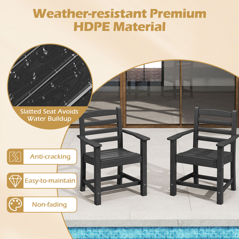 Costway - 7 Pieces Outdoor Dining Table Set for 6 People 67 Inch HDPE Patio Rectangle Table and 6 Armchairs-Black
