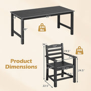 Costway - 7 Pieces Outdoor Dining Table Set for 6 People 67 Inch HDPE Patio Rectangle Table and 6 Armchairs-Black