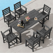 Costway - 7 Pieces Outdoor Dining Table Set for 6 People 67 Inch HDPE Patio Rectangle Table and 6 Armchairs-Black