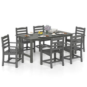 Costway - 7 Pieces Outdoor Dining Table Set for 6 People 67 Inch HDPE Patio Rectangle Table and 6 Armchairs-Gray
