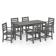 Costway - 7 Pieces Outdoor Dining Table Set for 6 People 67 Inch HDPE Patio Rectangle Table and 6 Armchairs-Gray