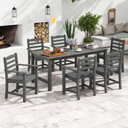 Costway - 7 Pieces Outdoor Dining Table Set for 6 People 67 Inch HDPE Patio Rectangle Table and 6 Armchairs-Gray
