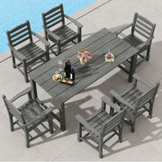 Costway - 7 Pieces Outdoor Dining Table Set for 6 People 67 Inch HDPE Patio Rectangle Table and 6 Armchairs-Gray