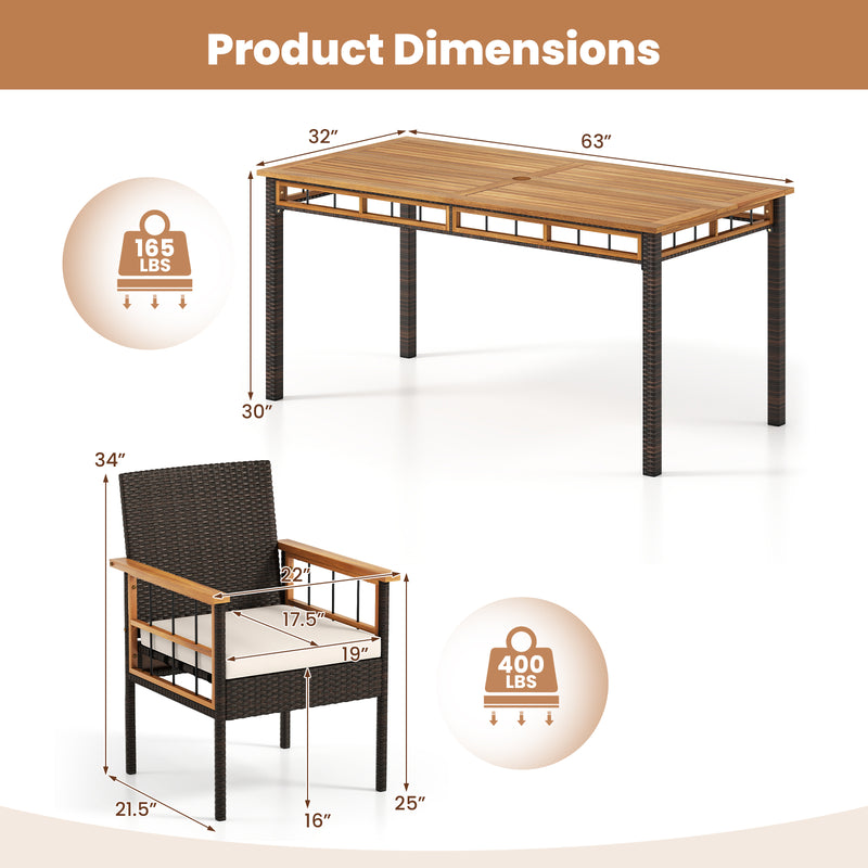 Costway - 7 Pieces PE Wicker Patio Dining Set for Garden and Backyard