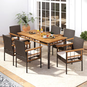 Costway - 7 Pieces PE Wicker Patio Dining Set for Garden and Backyard