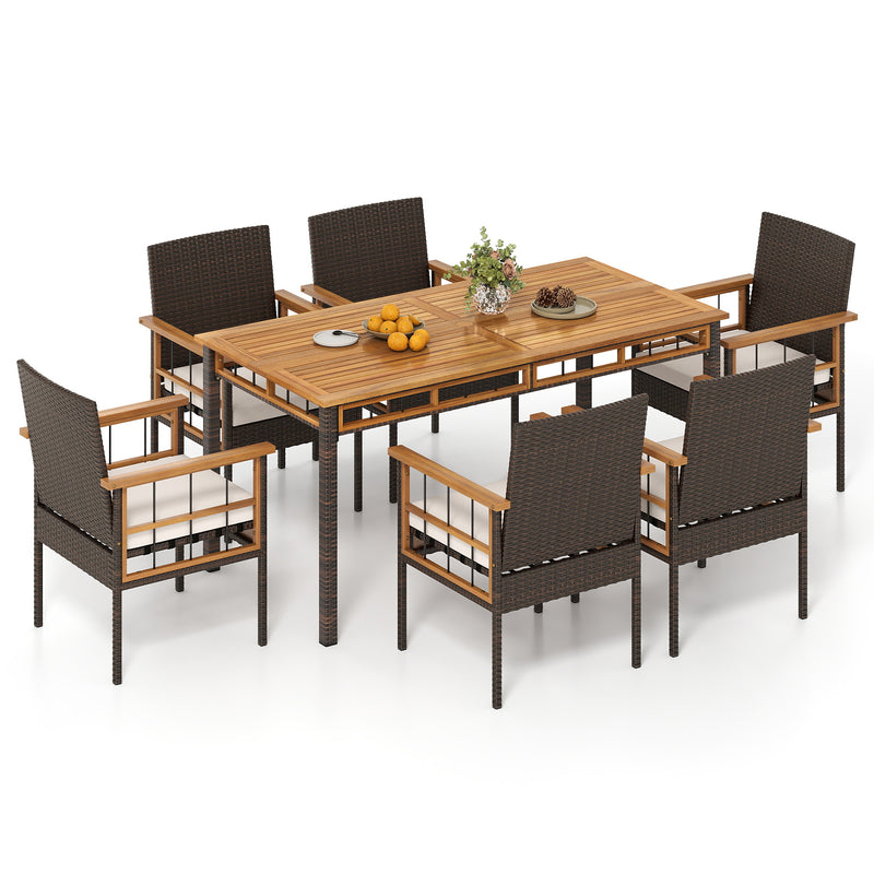 Costway - 7 Pieces PE Wicker Patio Dining Set for Garden and Backyard