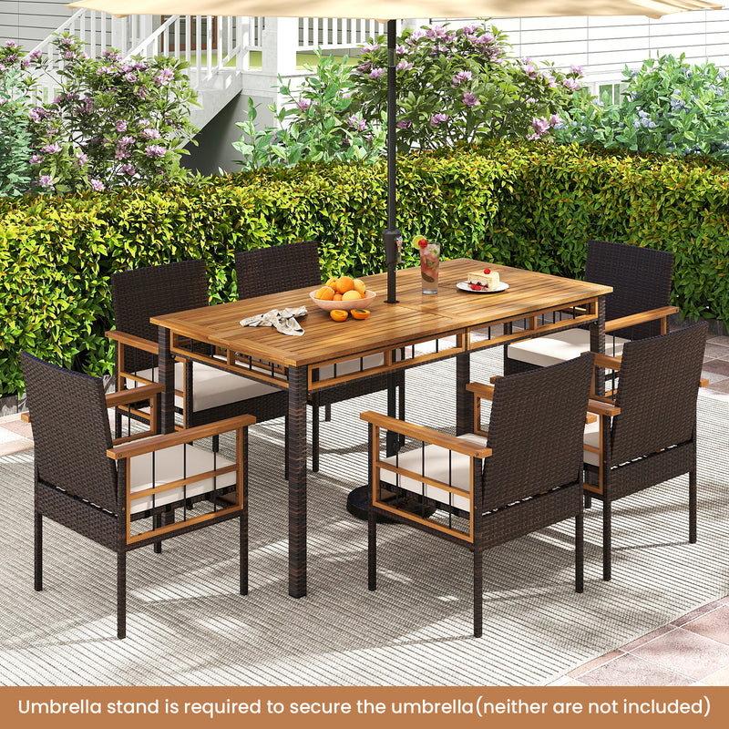 Costway - 7 Pieces PE Wicker Patio Dining Set for Garden and Backyard