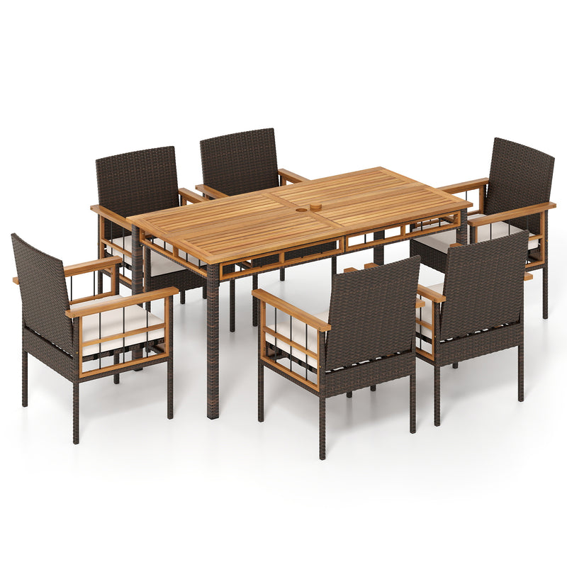 Costway - 7 Pieces PE Wicker Patio Dining Set for Garden and Backyard