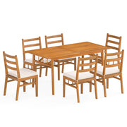 Costway - 7 Pieces Patio Acacia Wood Dining Set Outdoor Rectangular Table and Chairs Set