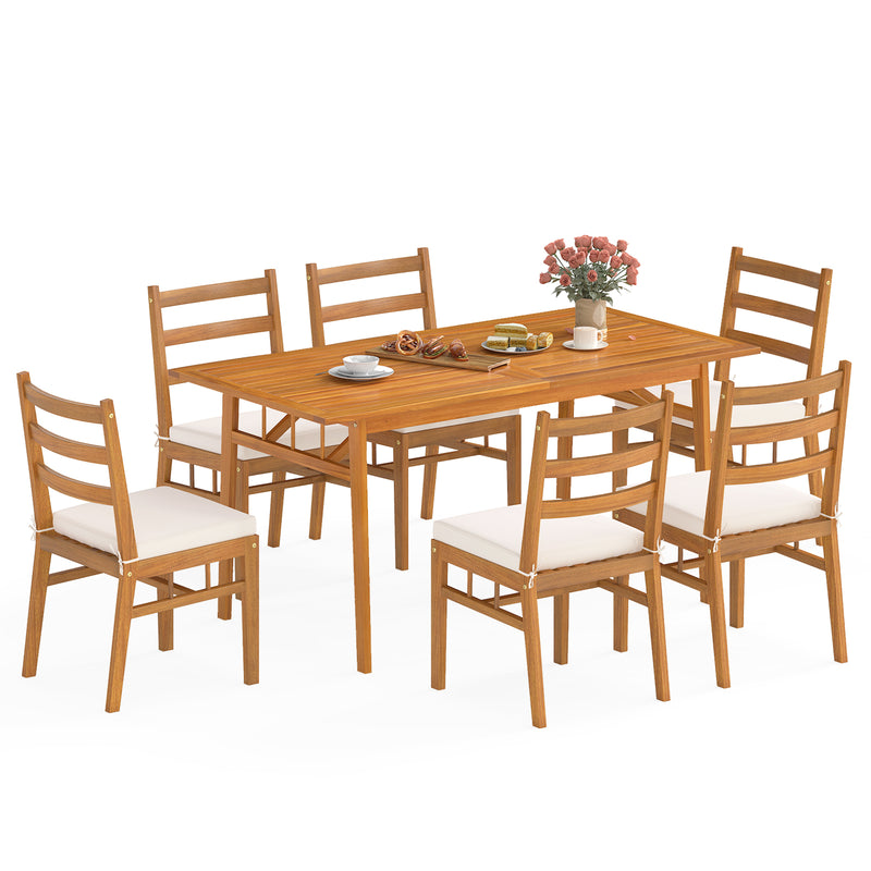 Costway - 7 Pieces Patio Acacia Wood Dining Set Outdoor Rectangular Table and Chairs Set