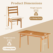 Costway - 7 Pieces Patio Acacia Wood Dining Set Outdoor Rectangular Table and Chairs Set