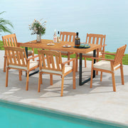 Costway - 7 Pieces Patio Dining Table Set 63” Rectangle Table and 6 Acacia Wood Armchairs