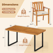 Costway - 7 Pieces Patio Dining Table Set 63” Rectangle Table and 6 Acacia Wood Armchairs