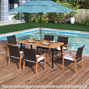 Costway - 7-Pieces Patio Dining Table Set Acacia Wood Table and 6 Armchairs