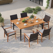 Costway - 7-Pieces Patio Dining Table Set Acacia Wood Table and 6 Armchairs