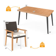 Costway - 7-Pieces Patio Dining Table Set Acacia Wood Table and 6 Armchairs