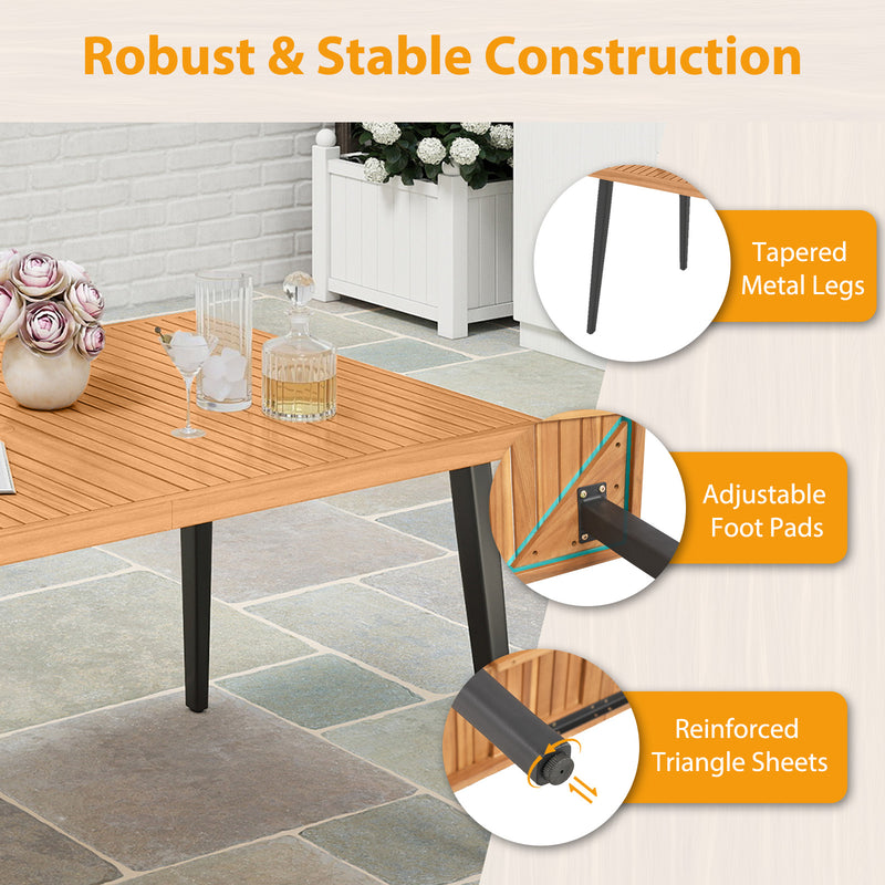 Costway - 7-Pieces Patio Dining Table Set Acacia Wood Table and 6 Armchairs