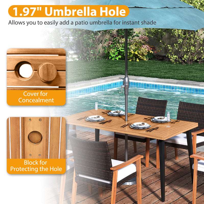 Costway - 7-Pieces Patio Dining Table Set Acacia Wood Table and 6 Armchairs