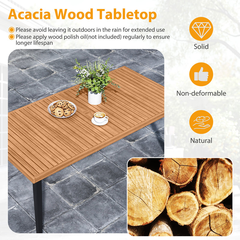 Costway - 7-Pieces Patio Dining Table Set Acacia Wood Table and 6 Armchairs