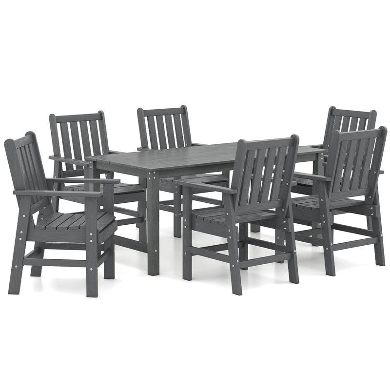 Costway - 7 Pieces Patio Dining Set Outdoor HDPE Weather Resistant Table and Chairs Set-Grey