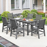 Costway - 7 Pieces Patio Dining Set Outdoor HDPE Weather Resistant Table and Chairs Set-Grey