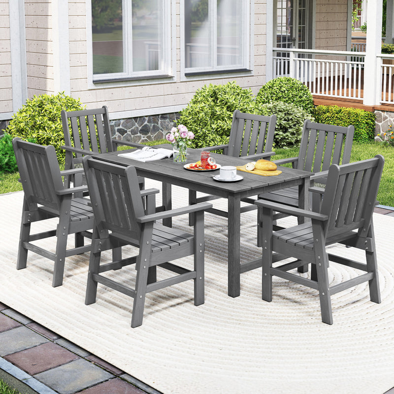 Costway - 7 Pieces Patio Dining Set Outdoor HDPE Weather Resistant Table and Chairs Set-Grey