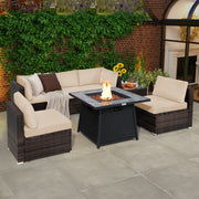 Costway - 7 Pieces Patio Furniture Set with 35 Inches 50000 BTU Propane Gas Fire Pit Table and Waterproof Cover for Firpit-Beige