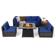 Costway - 7 Pieces Patio Furniture Set with 35 Inches 50000 BTU Propane Gas Fire Pit Table and Waterproof Cover for Firpit-Navy