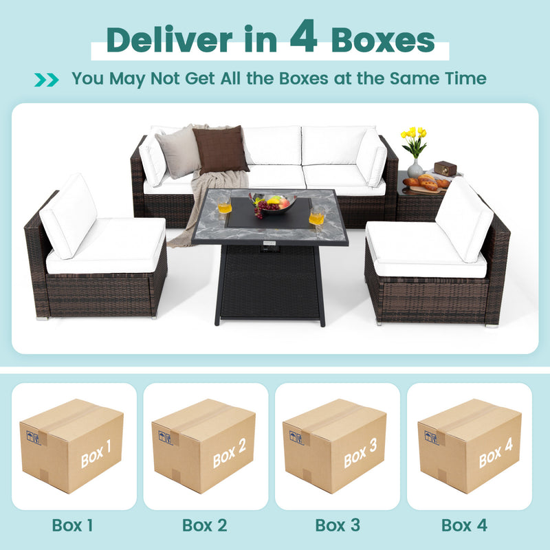 Costway - 7 Pieces Patio Furniture Set with 35 Inches 50000 BTU Propane Gas Fire Pit Table and Waterproof Cover for Firpit-Navy