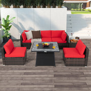 Costway - 7 Pieces Patio Furniture Set with 35 Inches 50000 BTU Propane Gas Fire Pit Table and Waterproof Cover for Firpit-Red