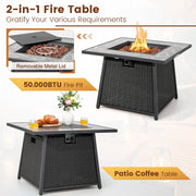 Costway - 7 Pieces Patio Furniture Set with 35 Inches 50000 BTU Propane Gas Fire Pit Table and Waterproof Cover for Firpit-Red