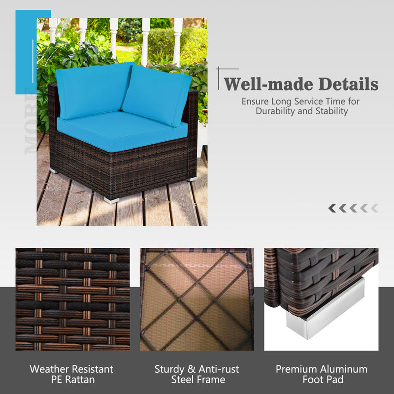 Costway - 7 Pieces Patio Furniture Set with 35 Inches 50000 BTU Propane Gas Fire Pit Table and Waterproof Cover for Firpit-Turquoise