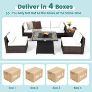 Costway - 7 Pieces Patio Furniture Set with 35 Inches 50000 BTU Propane Gas Fire Pit Table and Waterproof Cover for Firpit-Turquoise