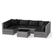 Costway - 7 Pieces Patio Rattan Furniture Set with Sectional Sofa Cushioned-Black