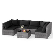 Costway - 7 Pieces Patio Rattan Furniture Set with Sectional Sofa Cushioned-Black