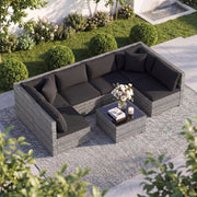 Costway - 7 Pieces Patio Rattan Furniture Set with Sectional Sofa Cushioned-Black