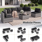 Costway - 7 Pieces Patio Rattan Furniture Set with Sectional Sofa Cushioned-Black