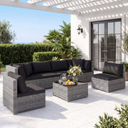 Costway - 7 Pieces Patio Rattan Furniture Set with Sectional Sofa Cushioned-Black