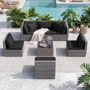 Costway - 7 Pieces Patio Rattan Furniture Set with Sectional Sofa Cushioned-Black