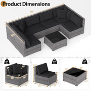 Costway - 7 Pieces Patio Rattan Furniture Set with Sectional Sofa Cushioned-Black